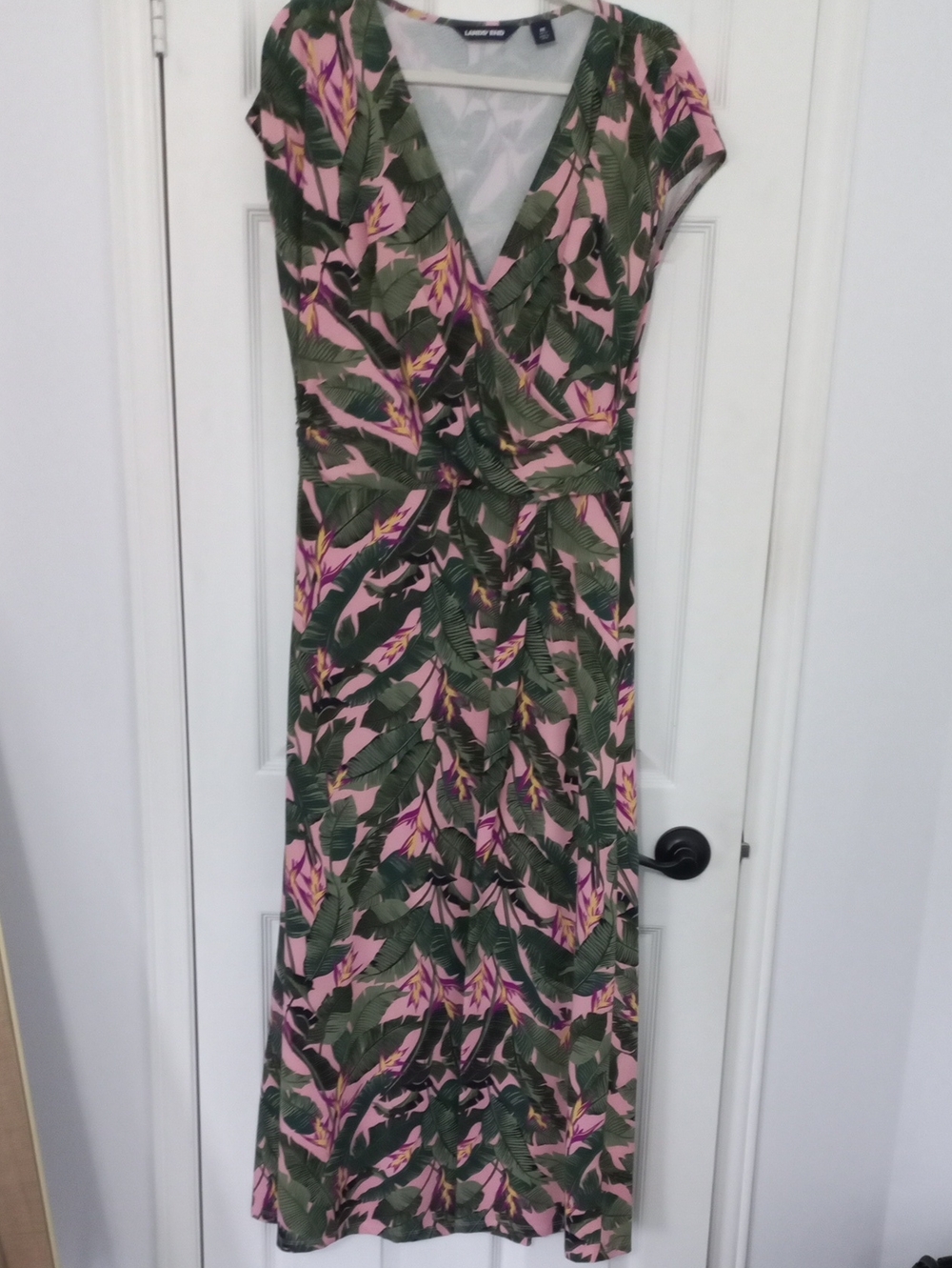 Lands End Pink and Green Tropical Maxi Dress